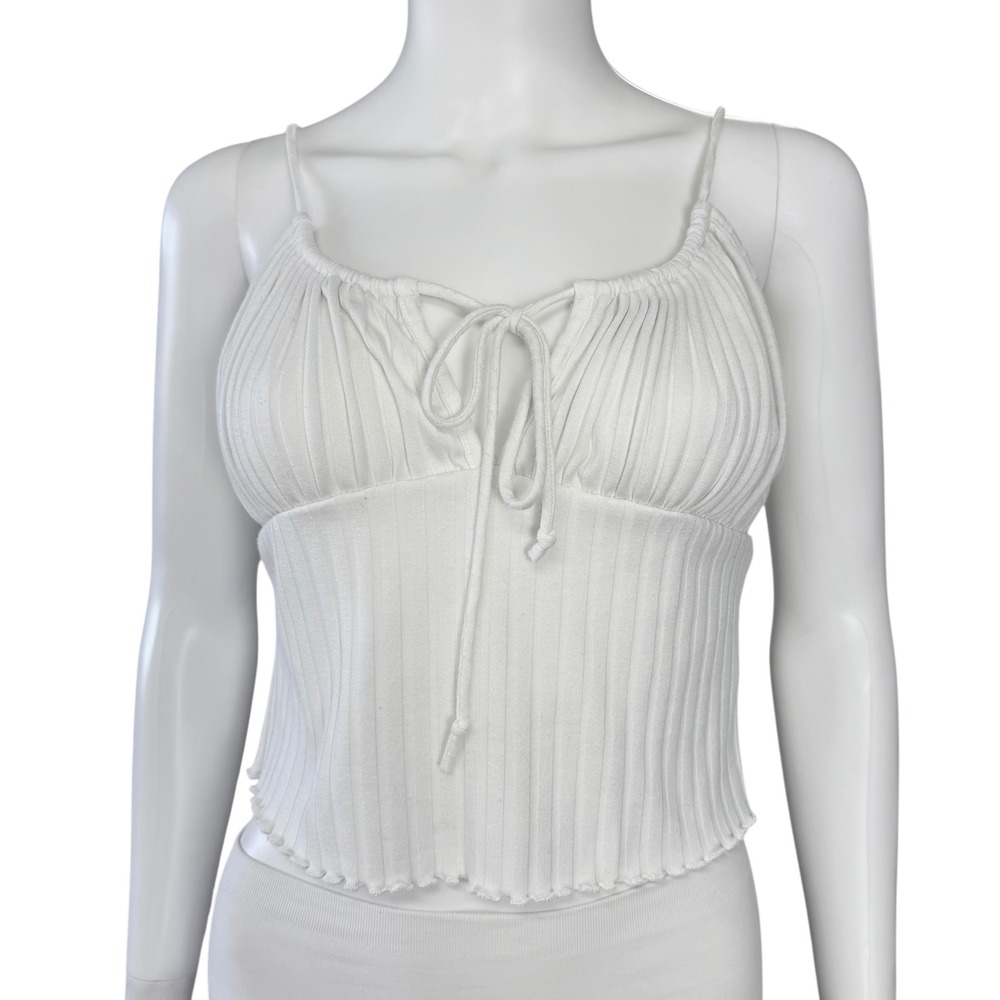 Mi Ami Babydoll Corset Cami Coquette Ribbed Tie Cottagecore Festival Cropped XL